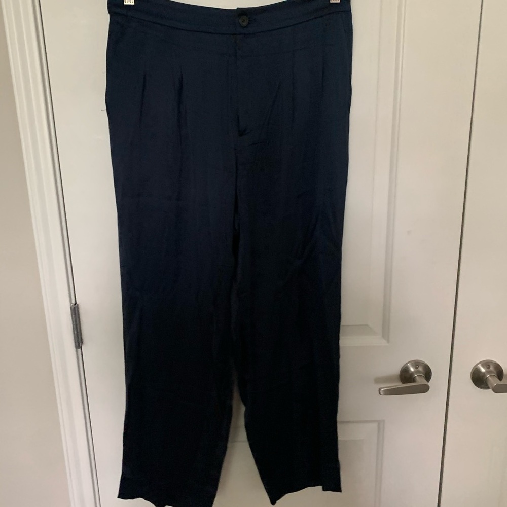Madewell Navy Satin Work Pants - Ankle Length